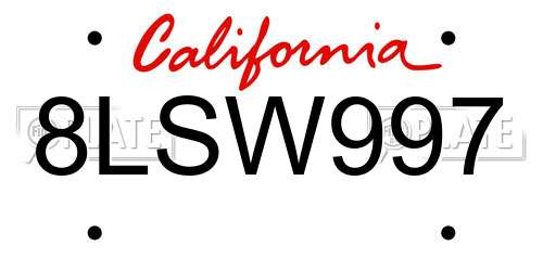 8LSW997 California License Plate