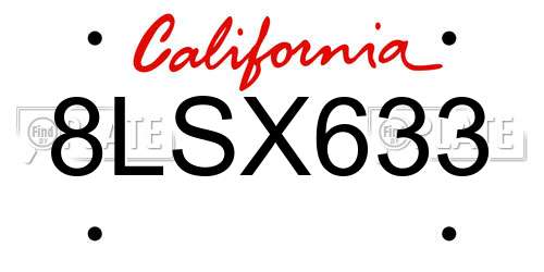 8LSX633 California License Plate