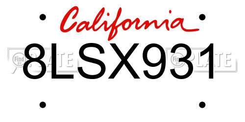 8LSX931 California License Plate