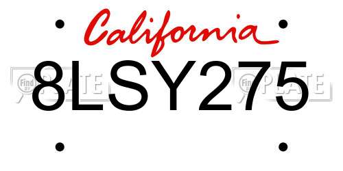 8LSY275 California License Plate