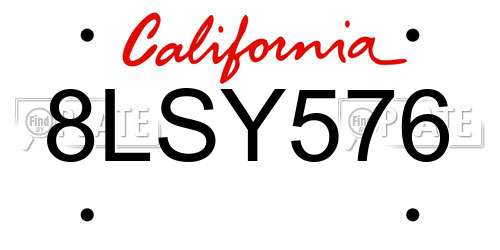8LSY576 California License Plate