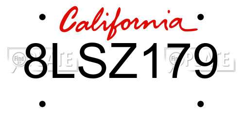 8LSZ179 California License Plate