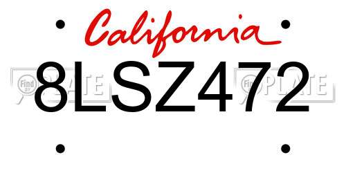 8LSZ472 California License Plate