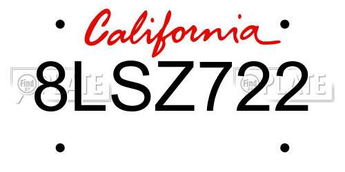 8LSZ722 California License Plate