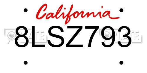 8LSZ793 California License Plate