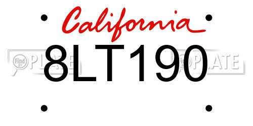 8LT190 California License Plate