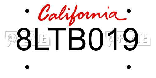 8LTB019 California License Plate