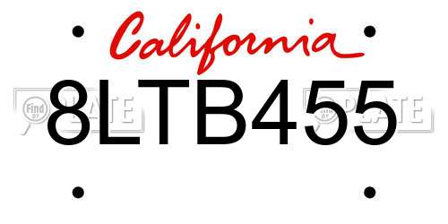 8LTB455 California License Plate