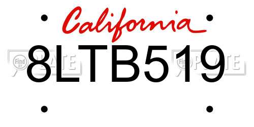 8LTB519 California License Plate