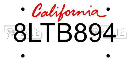 8LTB894 California License Plate