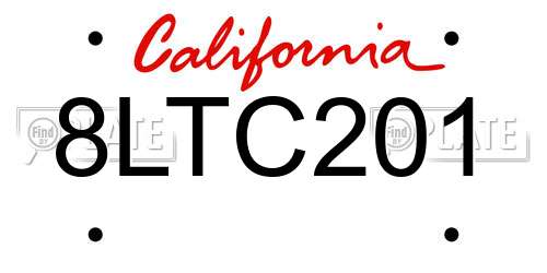 8LTC201 California License Plate