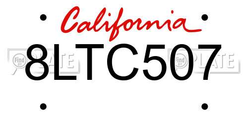 8LTC507 California License Plate