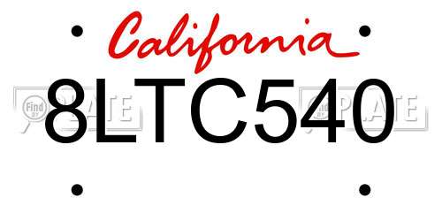 8LTC540 California License Plate