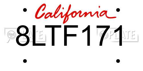 8LTF171 California License Plate