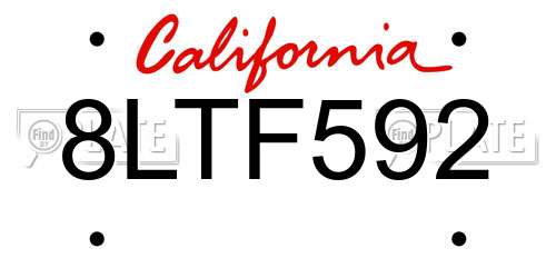 8LTF592 California License Plate