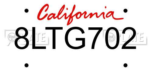 8LTG702 California License Plate