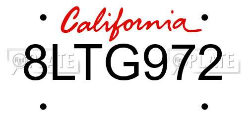 8LTG972 California License Plate