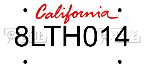 8LTH014 California License Plate