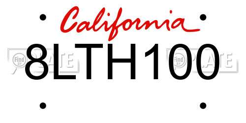 8LTH100 California License Plate
