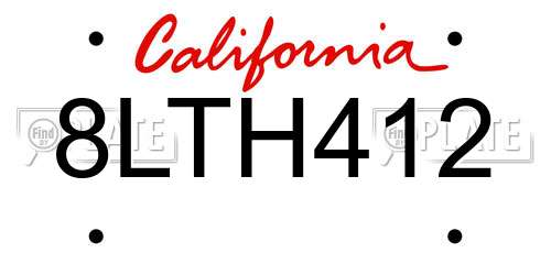 8LTH412 California License Plate