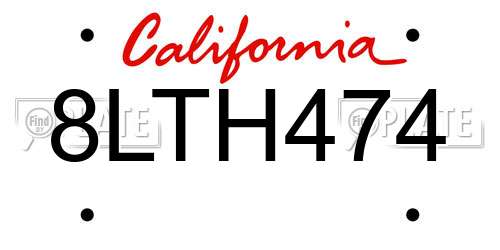 8LTH474 California License Plate
