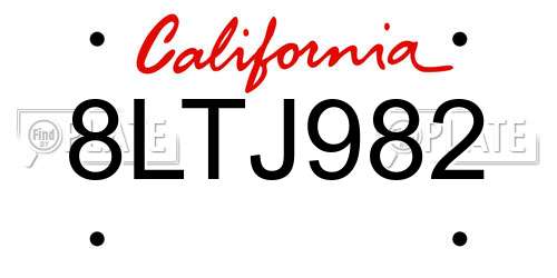 8LTJ982 California License Plate
