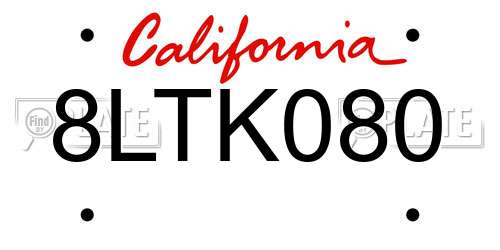 8LTK080 California License Plate