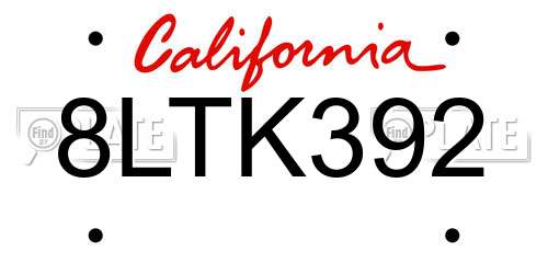 8LTK392 California License Plate