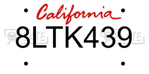 8LTK439 California License Plate