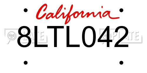 8LTL042 California License Plate