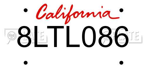 8LTL086 California License Plate