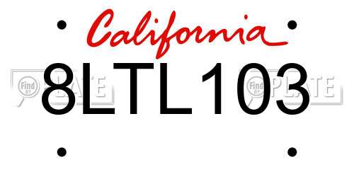 8LTL103 California License Plate