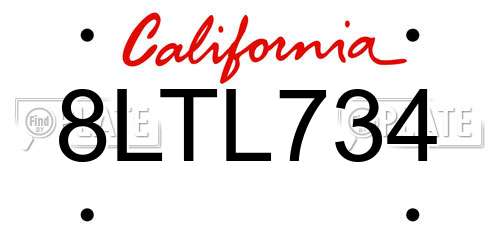 8LTL734 California License Plate