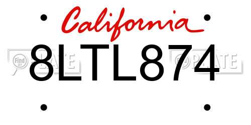 8LTL874 California License Plate