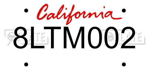 8LTM002 California License Plate