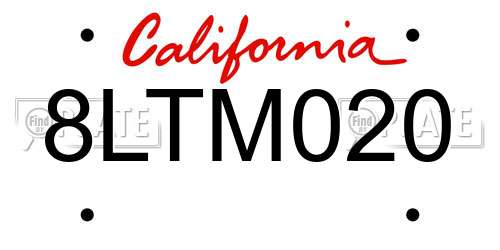 8LTM020 California License Plate