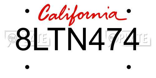 8LTN474 California License Plate