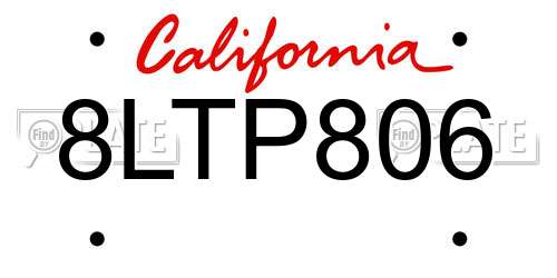 8LTP806 California License Plate