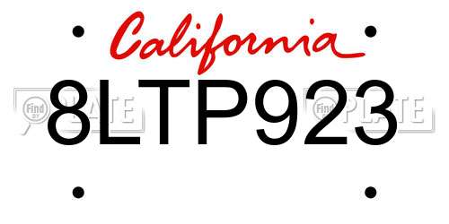 8LTP923 California License Plate