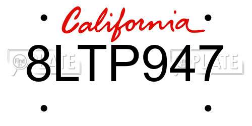 8LTP947 California License Plate