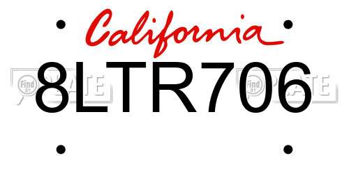 8LTR706 California License Plate