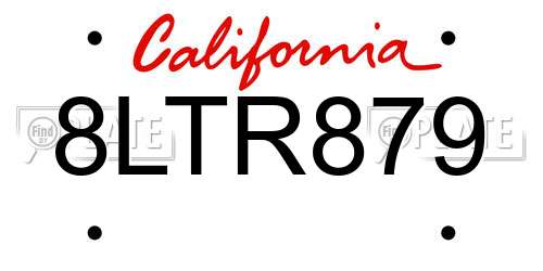 8LTR879 California License Plate