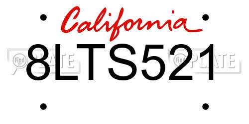 8LTS521 California License Plate