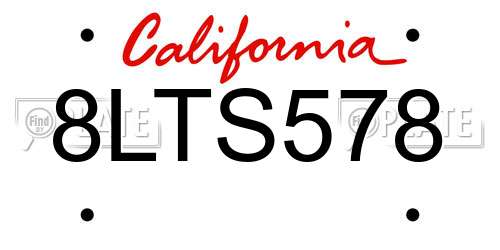 8LTS578 California License Plate