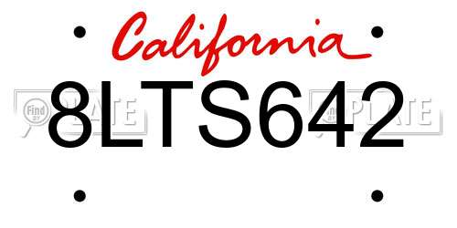 8LTS642 California License Plate