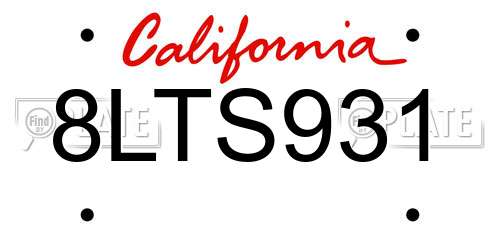 8LTS931 California License Plate