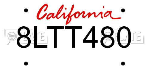 8LTT480 California License Plate