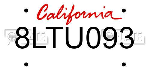 8LTU093 California License Plate