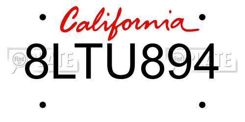 8LTU894 California License Plate