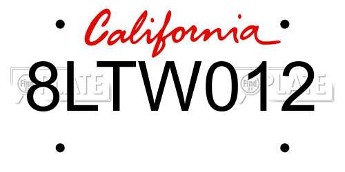 8LTW012 California License Plate